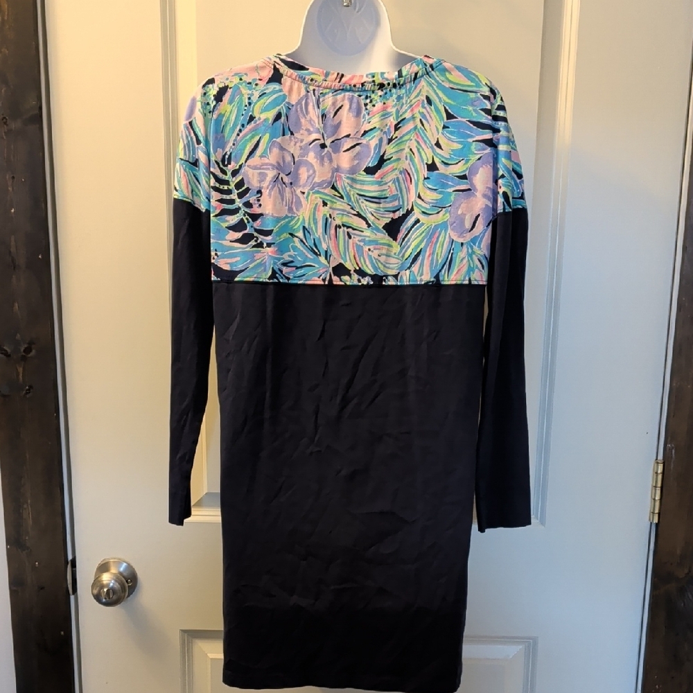 Lilly Pulitzer Navy Long Sleeve Dress with Pastel Floral Yoke - Picture 2 of 5